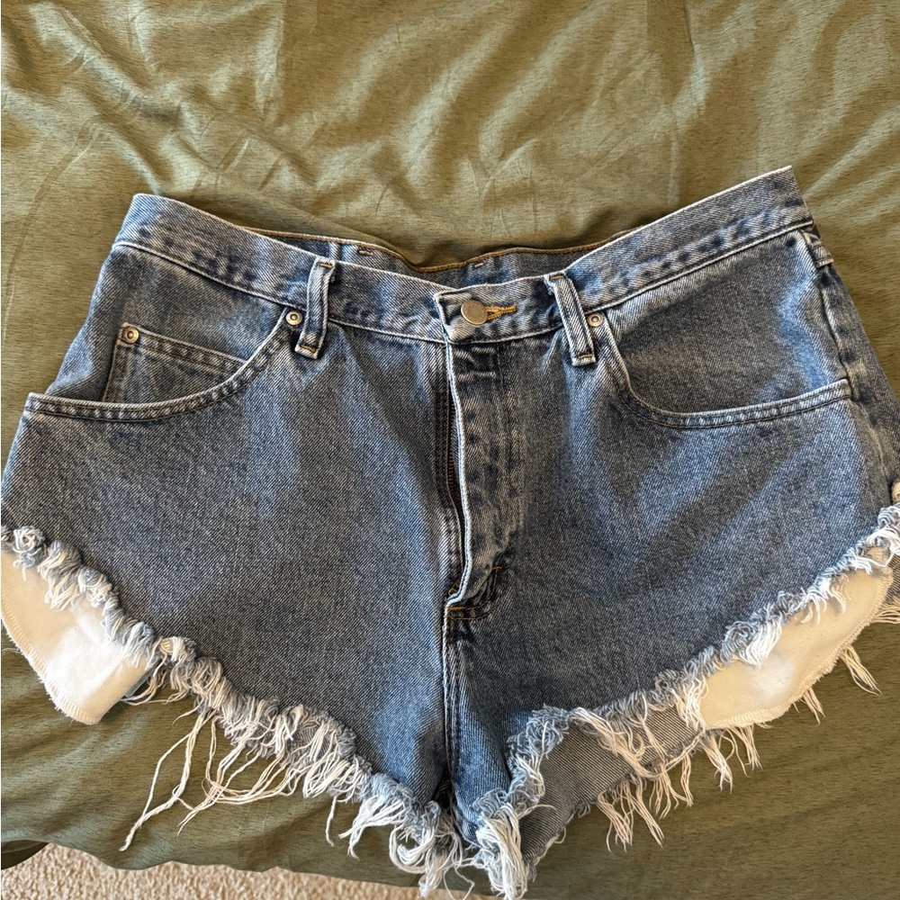 Wrangler Blue Frayed Jean Shorts